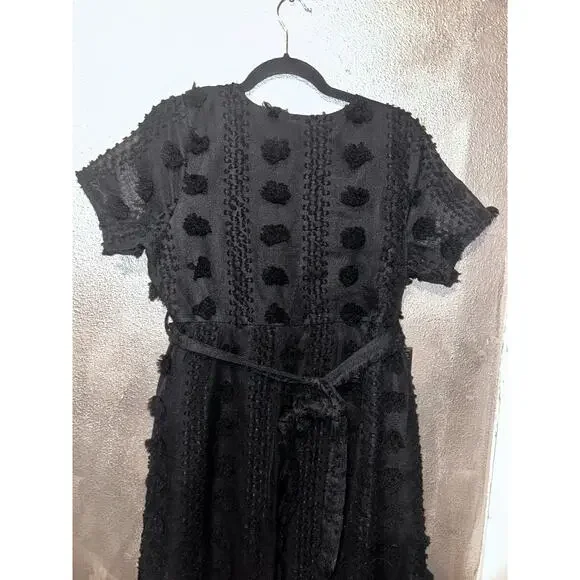 Baltic Born Darby Floral Dot Midi Dress Size Large Black Sheer Belted NWT A-Line - Picture 5 of 10